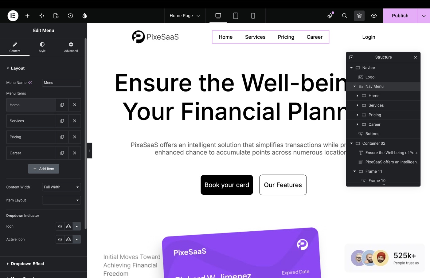 A converted page open in the Elementor editor